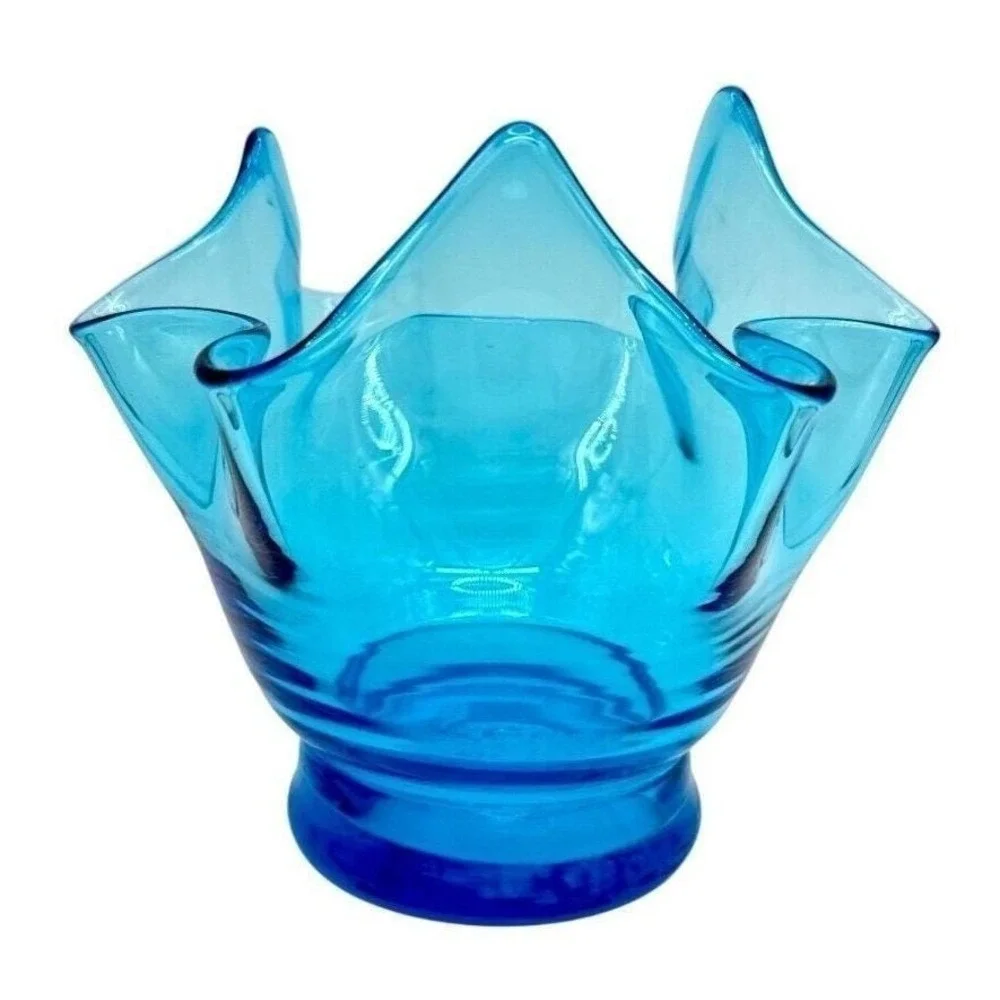 Vintage Bischoff Blue Handkerchief Vase 5.5x6